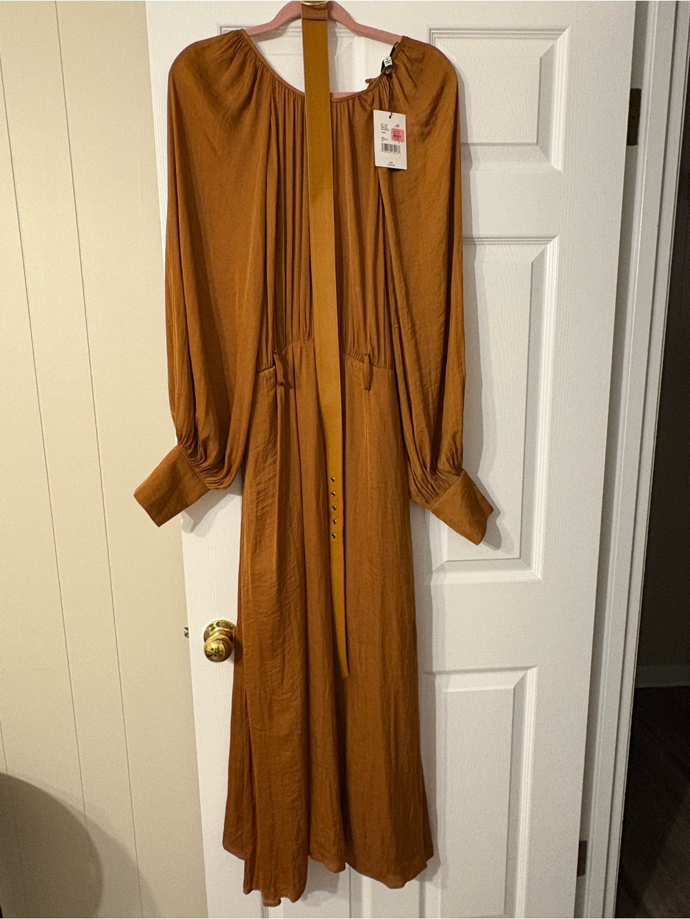 Gibson Latimer Mustard Brown Maxi Dress with Self-Tie Belt